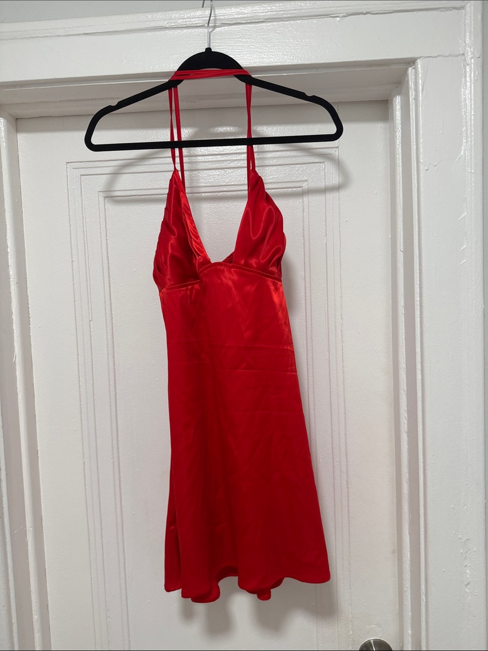 AKIRA Red Satin Mini Slip Dress with Spaghetti Straps